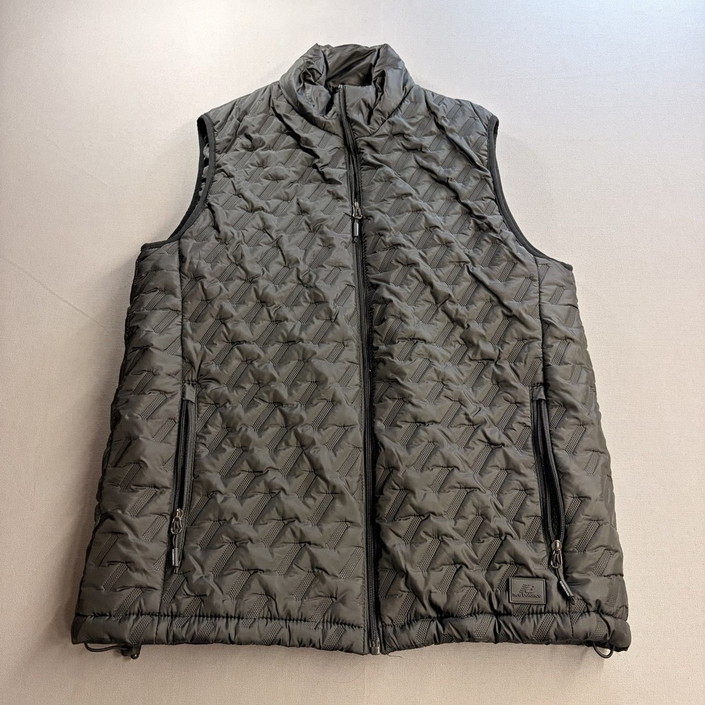 New Balance Puffer Tech Vest Mens Small Black Graphite Quilted Full Zip PO 8727
